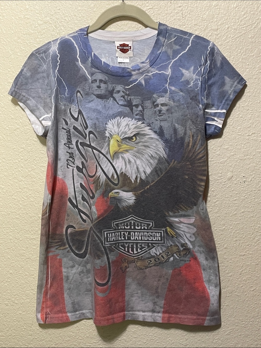 Harley-Davidson/ Sturgis Women's Red White And Blue Tee Shirt. Good Condition.